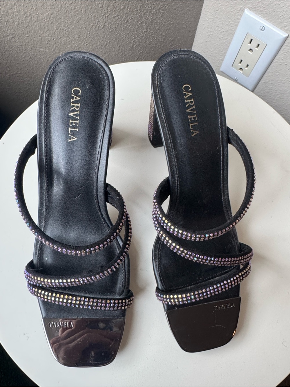 Carvela Black Jeweled Strappy Mid-Heel Sandals